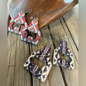 Western Cow Tag Wooden Earrings NWOT
